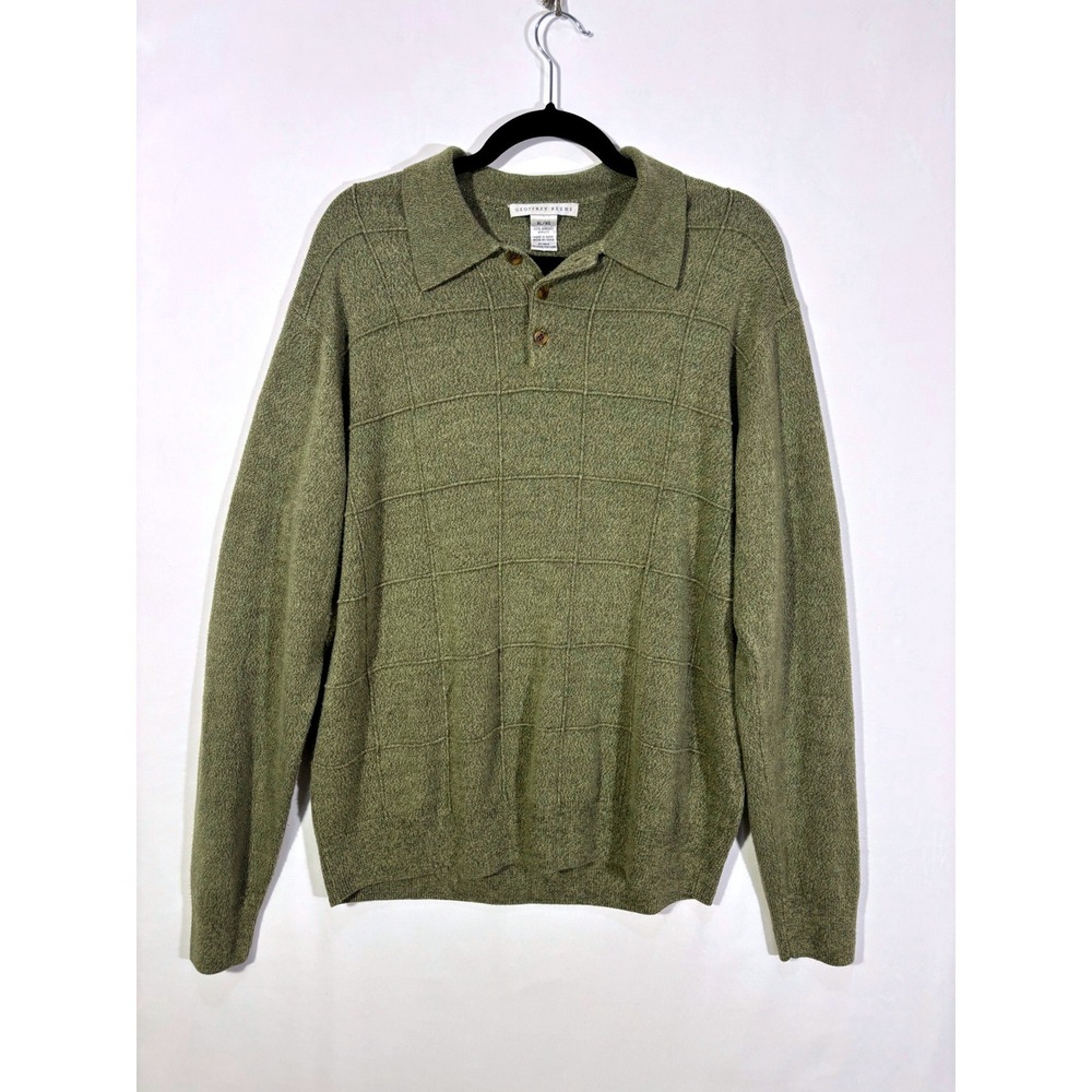 90s Minimalist Vintage Preppy Geoffrey Beene Polo Sweater Mens XL Green